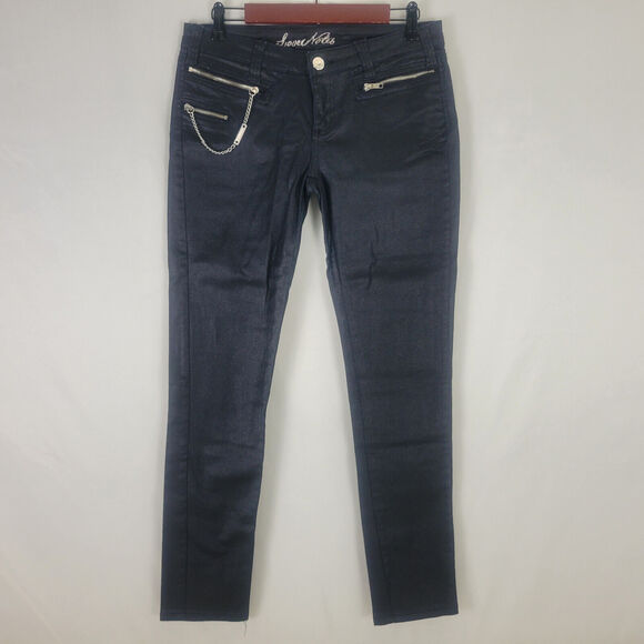 Love Notes Jeans Juniors 7 / 8 Black Low Rise Goth Skinny Leg Zip Chain Pocket - Picture 1 of 16
